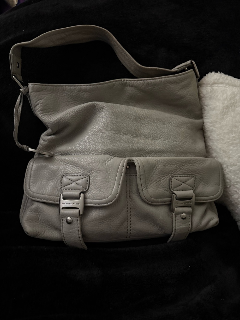 Michael Kors Pebbled Leather Shoulder Bag in Light Gray